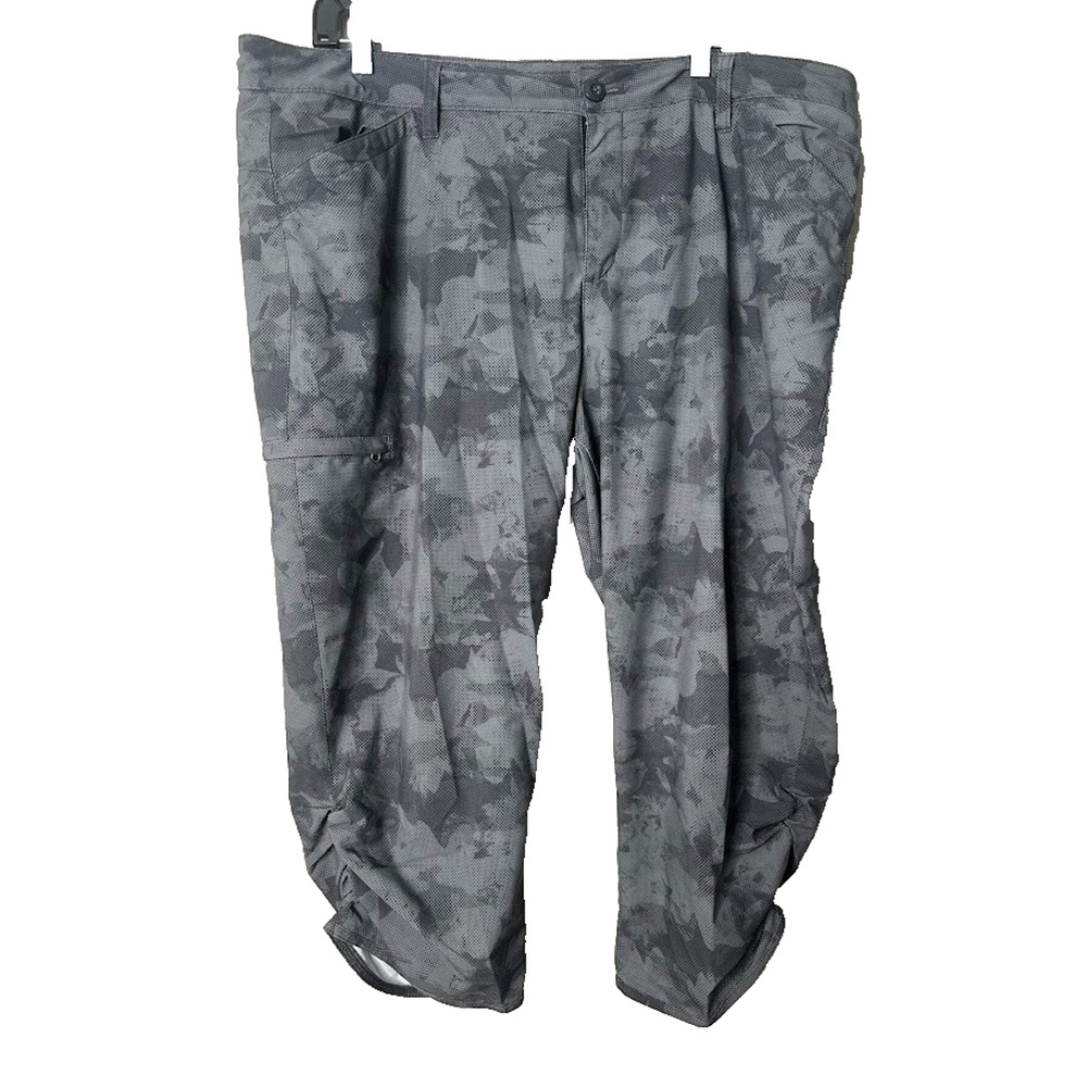 Eddie Bauer‎ Pants Womens 18 Gray Digital Camo Ruched Cropped Outdoor Casual